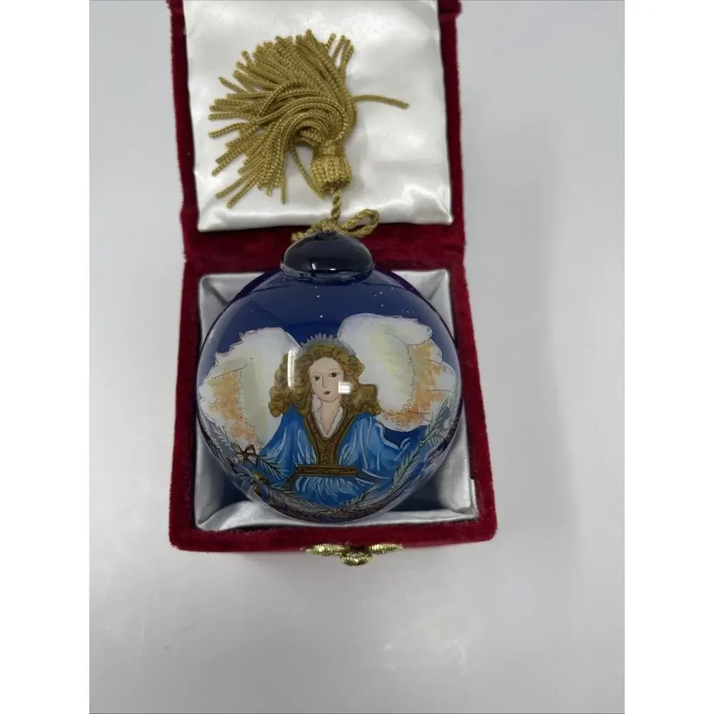 Li Bien Reversed Hand Painted Christmas Ornament Blue Angel Stars Tassel